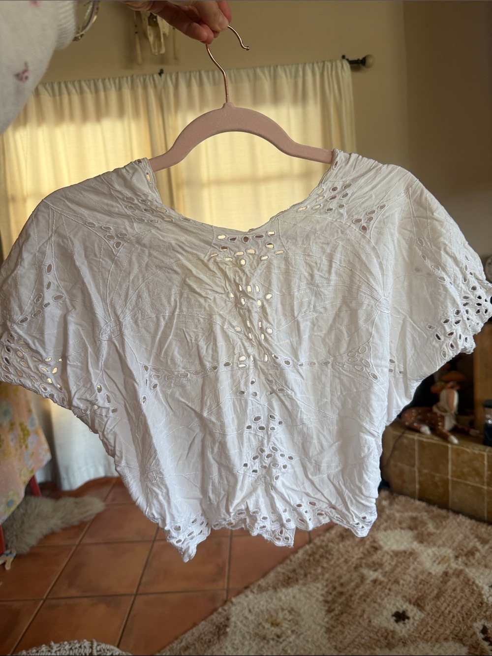 Vintage White Vtg Eyelet cutwork Tie-Front Women's Top Zimmermann boho - Picture 5 of 5